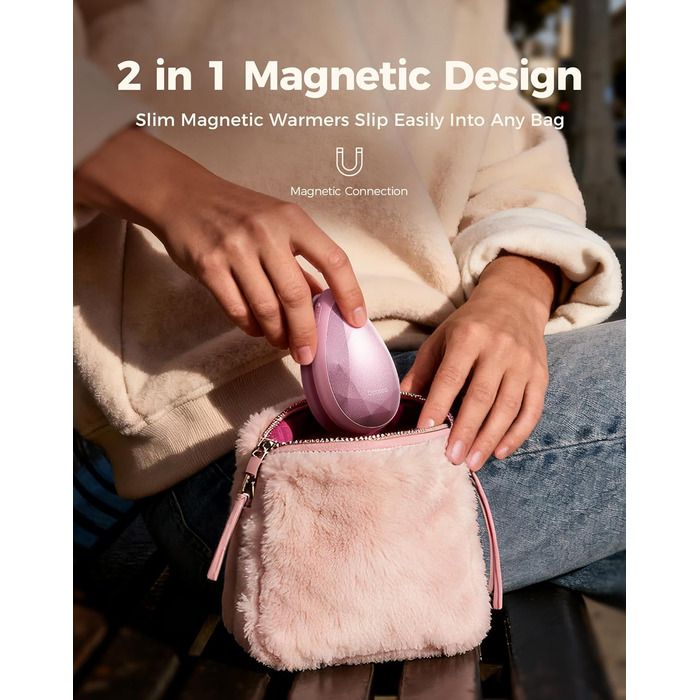 Електричні грілки для рук OCOOPA 2 шт. - стильні, рожеві, з магнітом, перезаряджаються, для жінок, Raynaud, піші прогулянки, кемпінг, подарунок