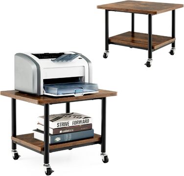 Стіл для принтера HOMASIS 2-ярусний, стійка для принтера з 4 колесами та 2 гальмами, вантажопідйомність 55 кг, підставка для принтера, полиця для принтера, візок для принтера для офісу та дому (колір: коричневий)