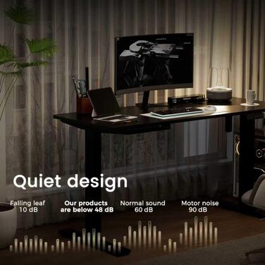 Регульований стіл 60x110 см, електричний з пам'яттю та захистом від зіткнень, висота 70–117 см, для офісу, дому та геймінгу (білий). Також доступний розмір 140x60 см (чорний)