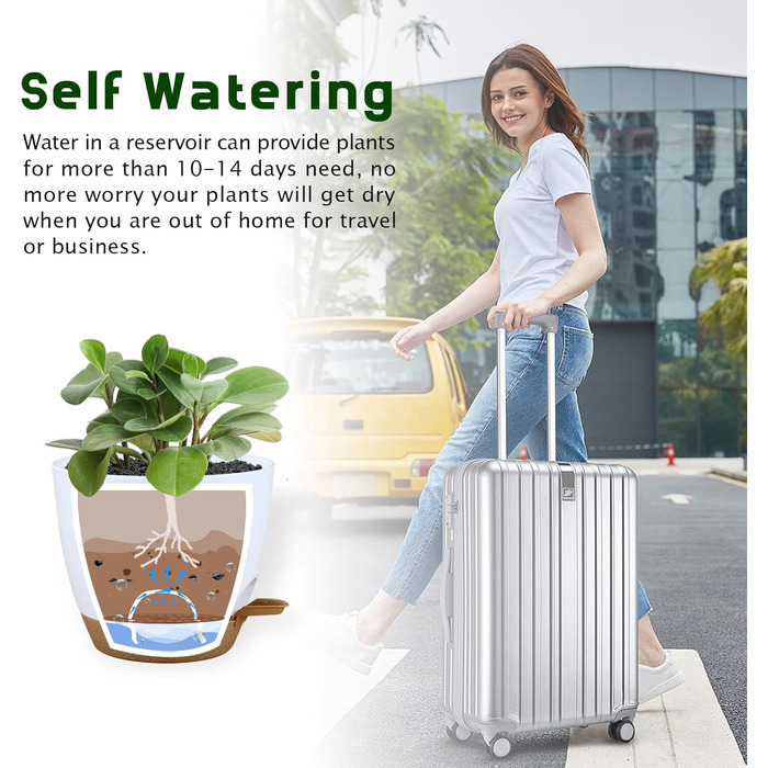 Автополив'яні горщики для дому, 25/23/20 см, набір 3 шт, великі пластикові горщики з резервуаром та дренажними отворами, сірий з сірими крапками