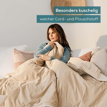Електрична ковдра Beurer HD 80 Cord beige - тепла та затишна ковдра з 6 рівнями нагріву, функцією автовимкнення та системою безпеки, з м'якого корду