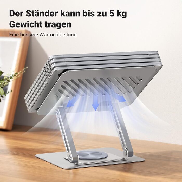 Підставка для ноутбука UGREEN 360° з регулюванням висоти, складна, сіра. Сумісна з MacBook, Air, Pro та ноутбуками 10-17.3