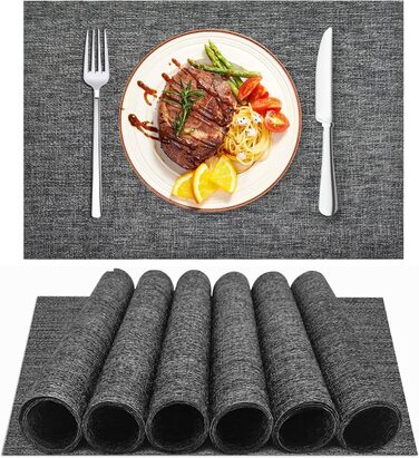 Набори скатертин DACHUI, 8 шт., ткані, з ефектом льону, водонепроникні, термостійкі, миються, довговічні (димно-сірий, темно-сірий)