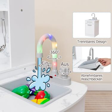 Дерев'яна дитяча кухня DREAMADE з аксесуарами, кухонний куточок з плитою, духовкою, мийкою та дошками для письма, ігровий набір з підсвіткою та звуком для дівчаток від 3 років (білий)