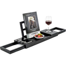 Підставка для ванни Utoplike з бамбука, регульована, органайзер для ванної кімнати з тримачем для книги, планшета, келиха, чашки, рушника, чорного кольору, 50.5 x 18 x 4.4 см