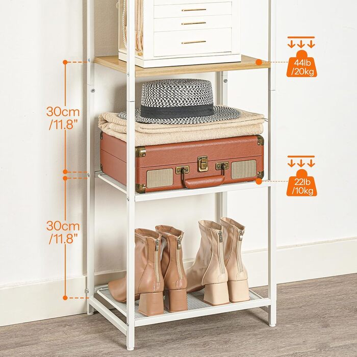 HOOBRO Лежак для одягу з полицями для взуття, білий та дерев'яний, EWN04YM01