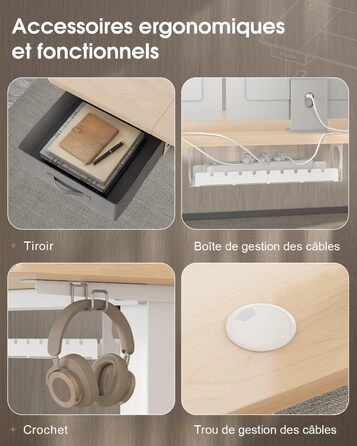 Регульований стіл Devoko: електричний, 140x80 см, з ящиками, USB-порт, органайзер для кабелів, стоячий стіл з пам'яттю, білий