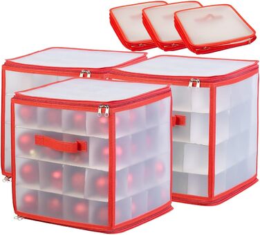 Набір 3 бокси для зберігання новорічних прикрас Infactory: для 64 ялинкових куль до 6 см, з ручками