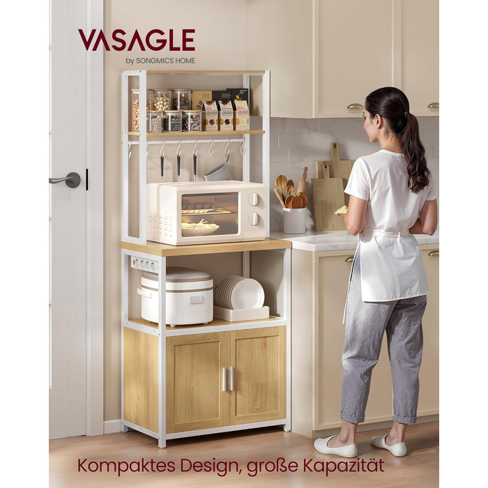 Стелаж кухонний VASAGLE з розетками, шафка, робоча поверхня 90 см, 8 гачків, 40 x 60 x 170 см, вінтажний колір, KKS058K02