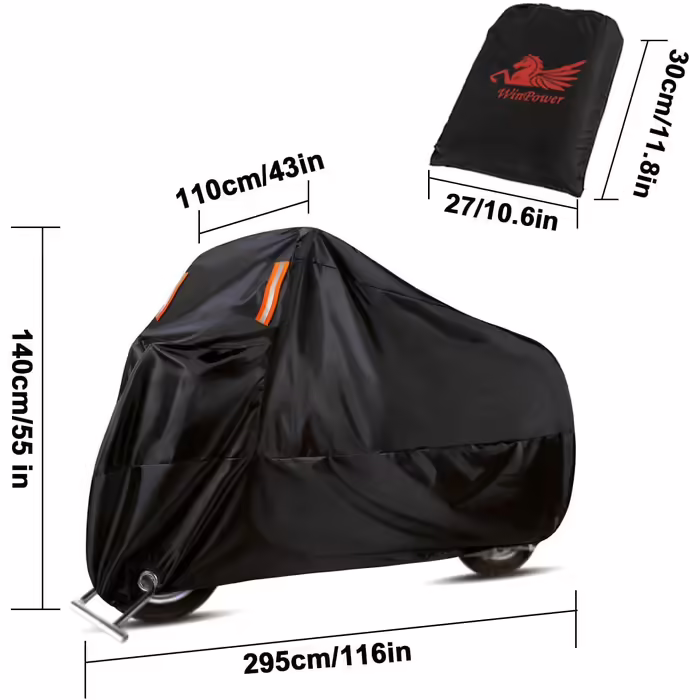 Чохол для мотоцикла WinPower 4XL, водонепроникний, вітростійкий, 210D, для вулиці, 295x110x140 см