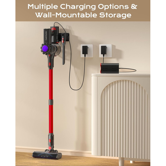 Бездротовий акумуляторний пилосос V15, 35KPa, 6-в-1, для твердих підлог та килимів, видалення шерсті тварин (червоний)