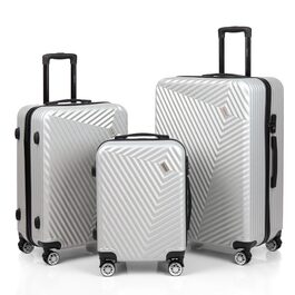 Набір валіз xRace 3-частинний ABS, 20/24/28 дюймів, ручна поклажа, TSA замок, 360° колеса, стійкий до ударів, преміум підкладка (срібний)