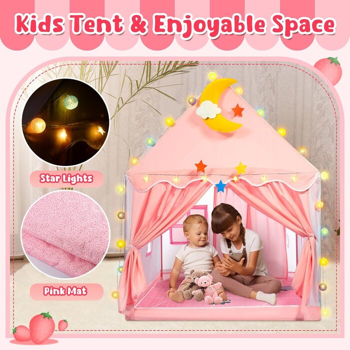 Дитяче намет-ігровий будиночок для дівчаток з килимком та світлодіодними зірками, намет-ігровий будиночок для дітей, намет-принцеса для дівчаток, іграшка-подарунок для дівчаток 3, 4, 5, 6, 7 років