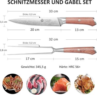 Набір кухонних ножів YOTSUBA Profi з дерев'яним блоком та точилкою, ножиці, набір кухонних ножів з нержавіючої сталі, 33 см
