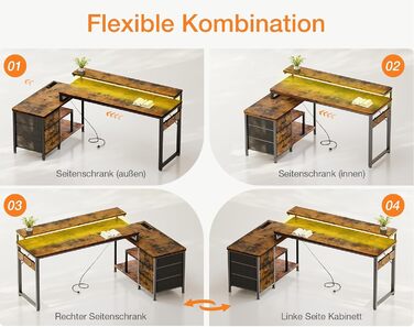 Кутовий стіл ODK з ящиками 174x100 см, з полицею, реверсивний, для геймінгу, офісу, дому, коричневий