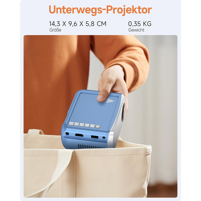 Mini Beamer Bluetooth WiFi: Портативний проєктор 1080P для телефону iPhone/Android, домашній/зовнішній, сумісний з USB/HDMI/Fire Stick/PS5