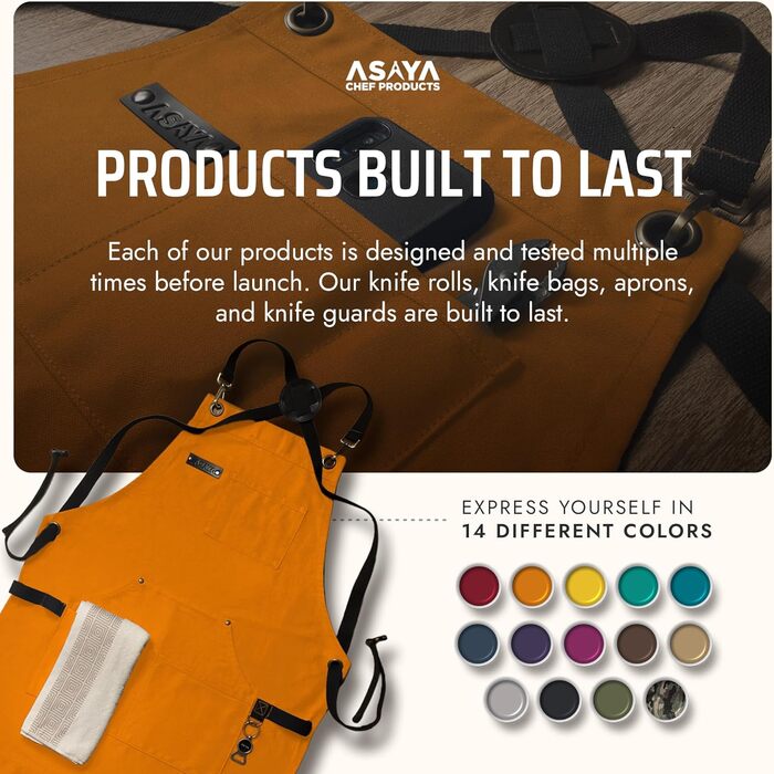 Фартух кухонний Asaya для жінок та чоловіків + рушник та відкривачка для пляшок – 284 мл, канвас (помаранчевий/червоний, зигзаг (Sunset Chevron))