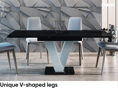 Обідній стіл Meble Line розсувний, сучасний дизайн, 120-160x80x75 см, чорний/білий глянцевий МДФ