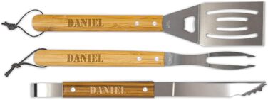 Набір для гриля BBQ з іменем - персональна гравіювання - 3 частини - з валізою для зберігання