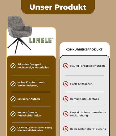 Обідні стільці 2 шт. темно-сірого кольору – поворотні на 360° з м'яким велюровим покриттям – функція повернення з пружинним механізмом – сучасний дизайн та легка збірка – без PFC та сертифіковані Oeko-TEX®