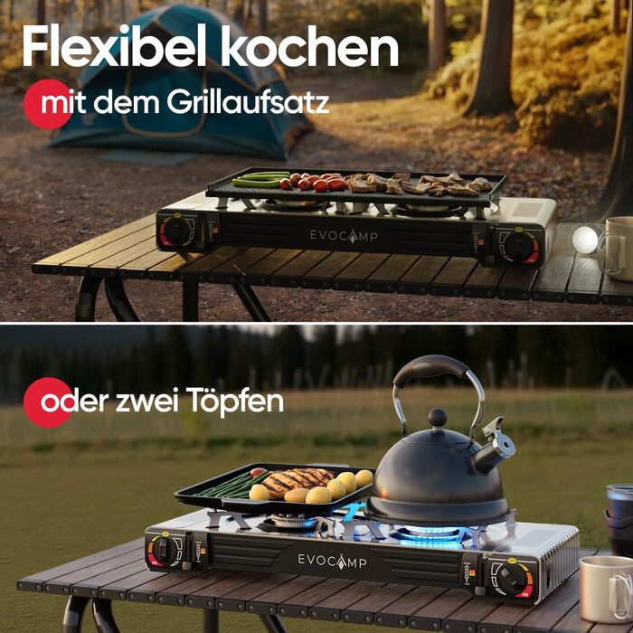 Газовий наметний пальник Gaskocher 2-flammig з п'єзозапалюванням для балончиків MSF-1a 227g - 4 балончики в комплекті