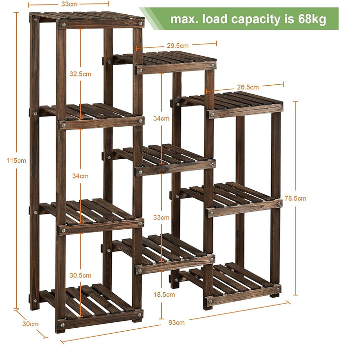 Підставка для квітів Yaheetech 7 ярусів дерево, для внутрішнього та зовнішнього використання, 93x30x115 см