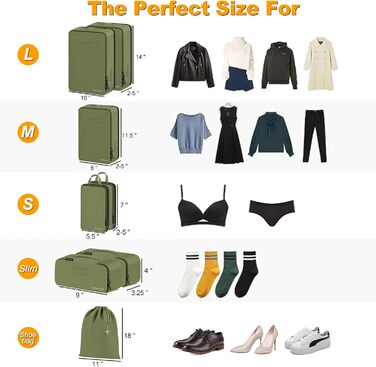 Набір органайзерів для валізи 8 шт, дорожні сумки-пакувальники з косметичкою, Army Green