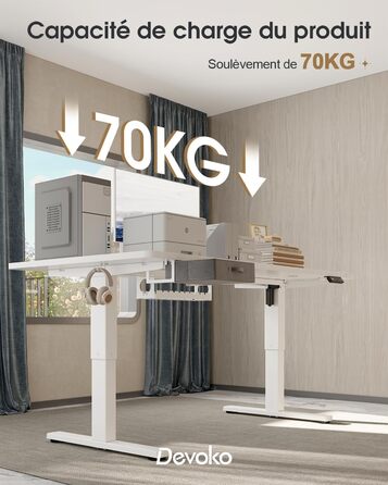 Регульований стіл Devoko 160x80 см з ящиками, USB-порт, органайзер для кабелів, стоячий стіл з пам'яттю, білий