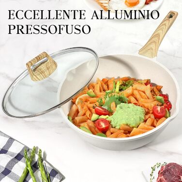 Сковорода GiPP Schmorpfannen з високим бортиком, вок-сковорода з кришкою, 4.3л, керамічне антипригарне покриття, для всіх типів плит, білий (24 см)