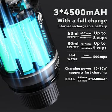 Портативна еспресо-машина CERA+ з самонагрівом, 20 Bar, 3 * 4500mAh, для капсул та меленої кави, чорна