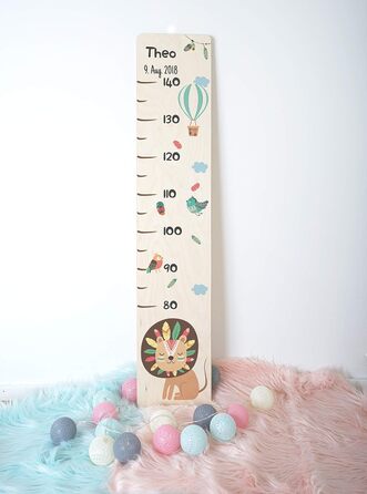 Вимірювальна паличка дитяча дерев'яна, вимірювальна паличка персоналізована з ім'ям для дитячої кімнати, подарунок на день народження для хлопчика і дівчинки, вимірювальна паличка висоти дитяча лев дерев'яна природа