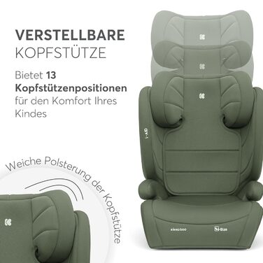 Автокрісло KikkaBoo 15-36 кг i-AID, група 2-3 (3-12 років), i-Size, регульована підголовник, армійний зелений