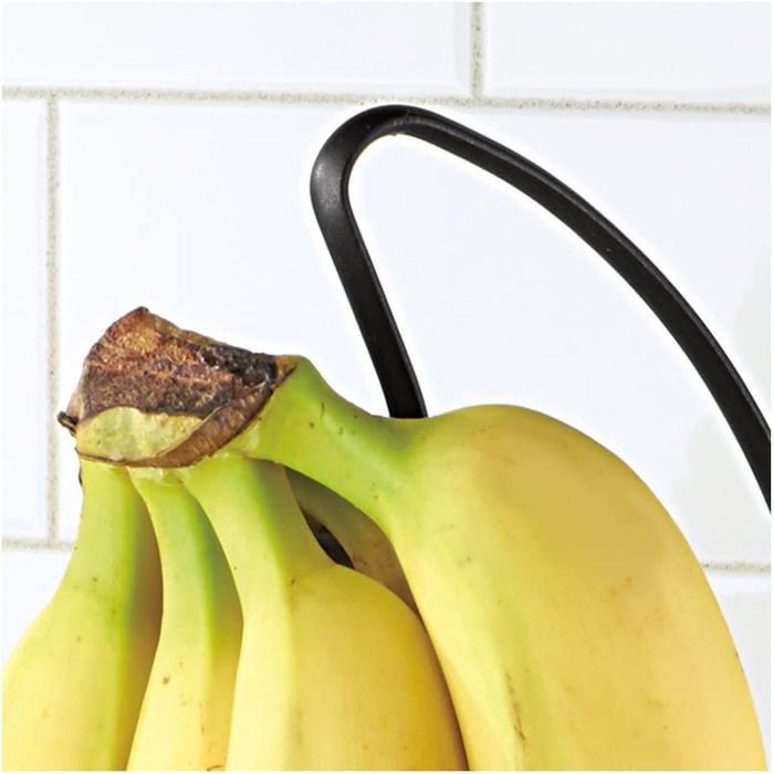 Кошик для фруктів InterDesign Axis з банановим гачком, сучасна ваза для фруктів з металевим дротяним тримачем для бананів, матово-чорна