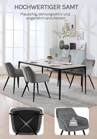 Крісло WOLTU для обідньої зони, вітальні та кухні, 1 шт. З м'яким сидінням з велюру, металеві ніжки, темно-сірий