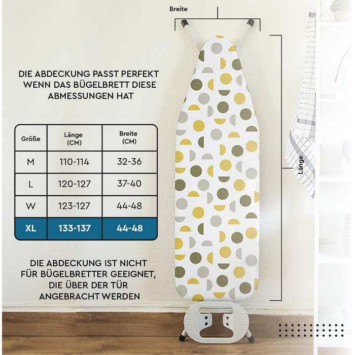 Чохол для прасувального столу Encasa XO з фетровою підкладкою 3 мм, посиленням шнуром (підходить для стандартних прасувальних столів 72x30 см), з терморефлексним покриттям, з принтом великого листя, зелений (XL, зелені листочки)