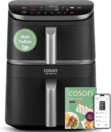 Фритюрниця без олії COSORI Turbo Tower Pro з 2 камерами, 10.8 л, DualBlaze, керамічне покриття, Wi-Fi, автоматичне регулювання повітряного потоку