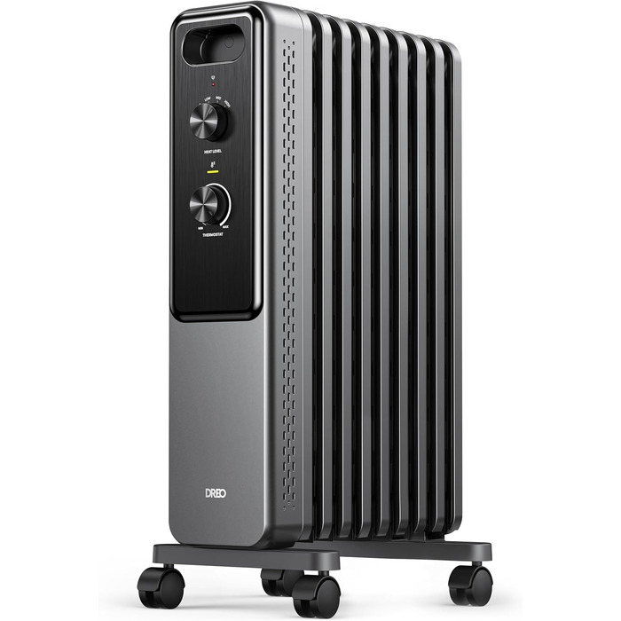 Електричний масляний радіатор Dreo з 9 ребрами, 2000W, тихий, з захистом від перегріву та перекидання, термостатом, дитячим замком, енергозберігаючий