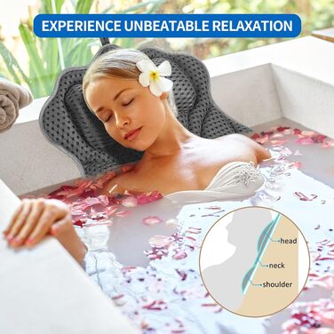 Подушка для ванни 4D сітка з присосками, підтримка шиї, плечей, голови та спини, сіра