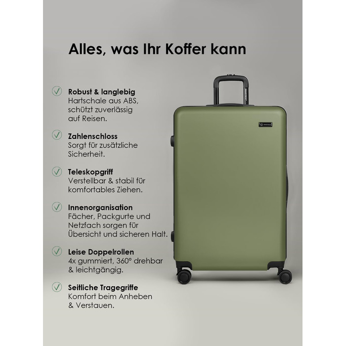 Набір валіз Smartbox Hartschalen 3-в-1 для жінок та чоловіків | Легкі та міцні валізи з ABS-пластику | 4 колеса та кодовий замок (Edition 05) (Оливковий, Набір валіз (3-в-1))