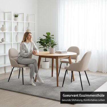 6 стільців для їдальні з підлокітниками – ергономічні оббиті стільці, сучасні кухонні стільці з льоновим покриттям та металевими ніжками, для вітальні, їдальні, кухні, бежевий колір, комплект 6 шт.