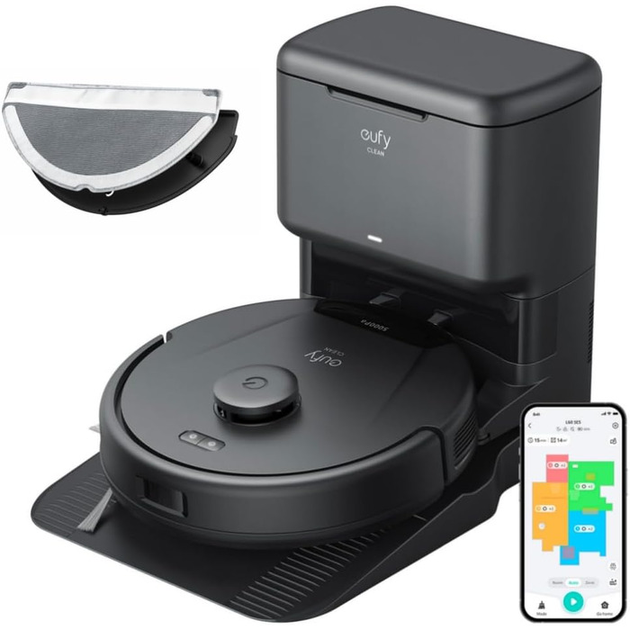 Робот-пилосос eufy L60 з базою самостійного очищення, потужність 5000Pa, захист від намотування волосся, 60 днів роботи без очищення, iPath лазерна навігація (відновлений) (L60 Hybrid SES)