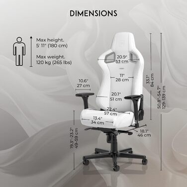 Крісла Epic Gaming Chair, ергономічні, підтримка голови та попереку, PU шкіра, до 120кг, 1,85м (Білий)