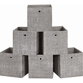 Коробка для зберігання SONGMICS, набір з 6 предметів, складна коробка, 30 x 30 x 30 см, коробки для зберігання, тканинна коробка, складна, органайзер для іграшок, одягу, RFB02LG-3 (сіро-коричневий)