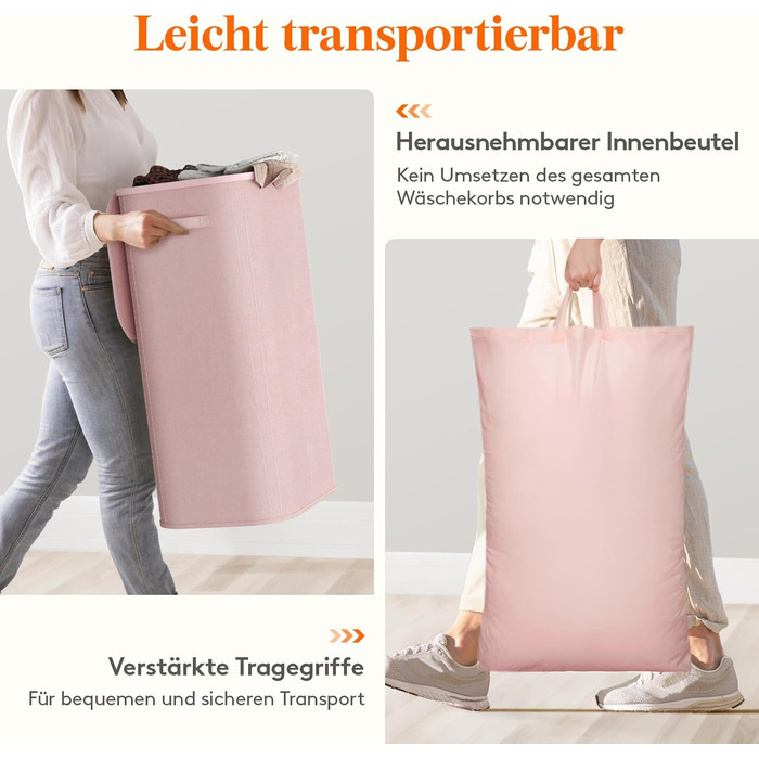 Кошик для білизни з кришкою Lifewit, 105л, рожевий, з міцним пластиковим каркасом, великий, складний, для спальні, ванної кімнати