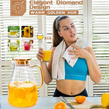 Скляна карафа Yirilan 2.2 л з кришкою, 74 унції, для води, скляна банка, глечик для води, скляний глечик