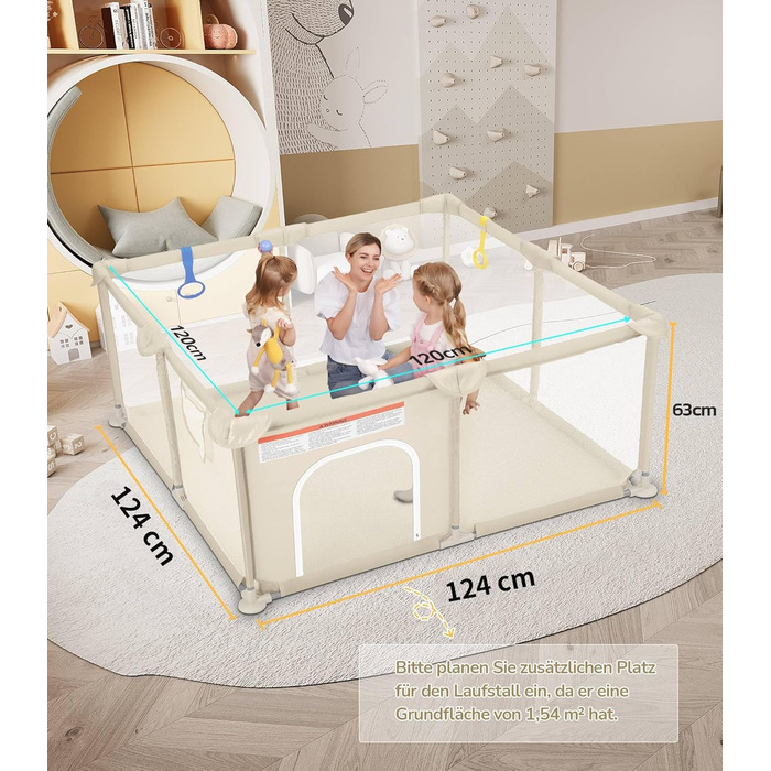 Дитячий манеж Dripex 124x124 см з дихаючою сіткою, сірий (124x124 см)