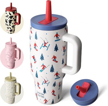 Термокружка-пляшка 900 мл з нержавіючої сталі з ручкою та трубочкою – BPA-free, з подвійними стінками, не протікає – для подорожей, офісу, університету, спорту та як подарунок. Підходить для катання на лижах.