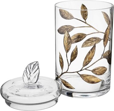 Декоративна скляна банка з кришкою - золоте листя - 29 см (золото)