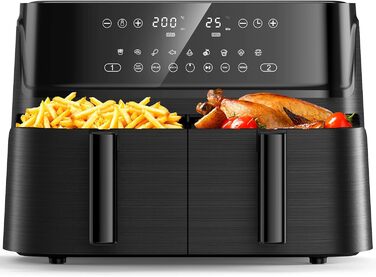 Фритюрниця повітряна 10л, 2 камери, 10-в-1, з цифровим керуванням, таймер, 40 рецептів, для 6-10 осіб