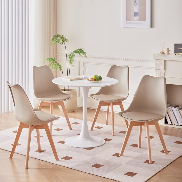 Набір з 6 стільців для їдальні, скандинавський стиль, ретро-дизайн, з м'яким сидінням, для кухні/офісу, з масивними буковими ніжками (колір: коричневий)